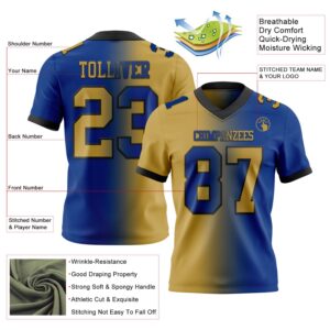 Custom Royal Old Gold-Black Authentic Gradient Fashion Football Jersey