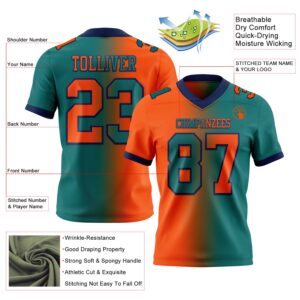 Custom Teal Orange-Navy Authentic Gradient Fashion Football Jersey
