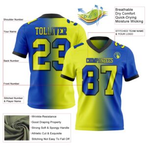Custom Thunder Blue Neon Yellow-Black Authentic Gradient Fashion Football Jersey