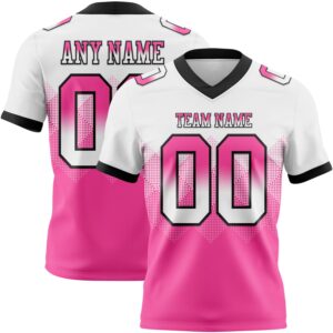 Custom White Pink-Black Authentic Gradient Square Shape Flag Football Jersey