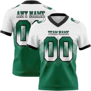 Custom White Kelly Green-Black Authentic Gradient Square Shape Flag Football Jersey