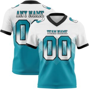 Custom White Teal-Black Authentic Gradient Square Shape Flag Football Jersey