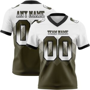 Custom White Olive-Black Authentic Gradient Square Shape Flag Football Jersey