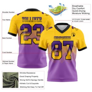 Custom Yellow Medium Purple-Black Authentic Gradient Square Shape Flag Football Jersey