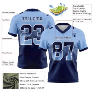 Custom Light Blue Navy-White Authentic Gradient Square Shape Flag Football Jersey