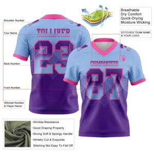 Custom Light Blue Purple-Pink Authentic Gradient Square Shape Flag Football Jersey