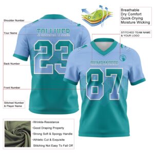 Custom Light Blue Teal-White Authentic Gradient Square Shape Flag Football Jersey