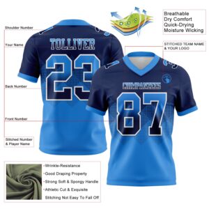 Custom Navy Powder Blue-White Authentic Gradient Square Shape Flag Football Jersey
