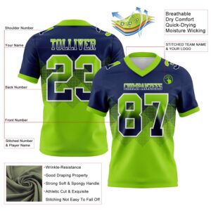 Custom Navy Neon Green-White Authentic Gradient Square Shape Flag Football Jersey