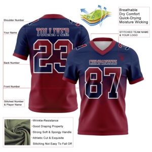 Custom Navy Crimson-White Authentic Gradient Square Shape Flag Football Jersey