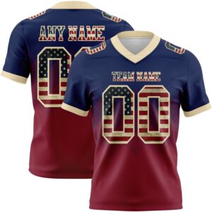 Custom Navy Vintage USA Flag Crimson-Cream Authentic Gradient Square Shape Flag Football Jersey