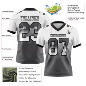 Custom White Steel Gray-Black Authentic Gradient Square Shape Flag Football Jersey