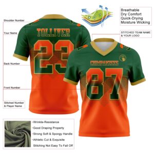 Custom Green Orange-Old Gold Authentic Gradient Square Shape Flag Football Jersey