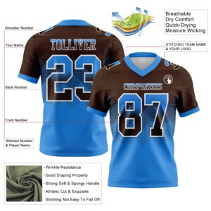 Custom Brown Powder Blue-White Authentic Gradient Square Shape Flag Football Jersey