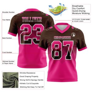 Custom Brown Hot Pink-White Authentic Gradient Square Shape Flag Football Jersey
