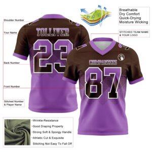 Custom Brown Medium Purple-White Authentic Gradient Square Shape Flag Football Jersey