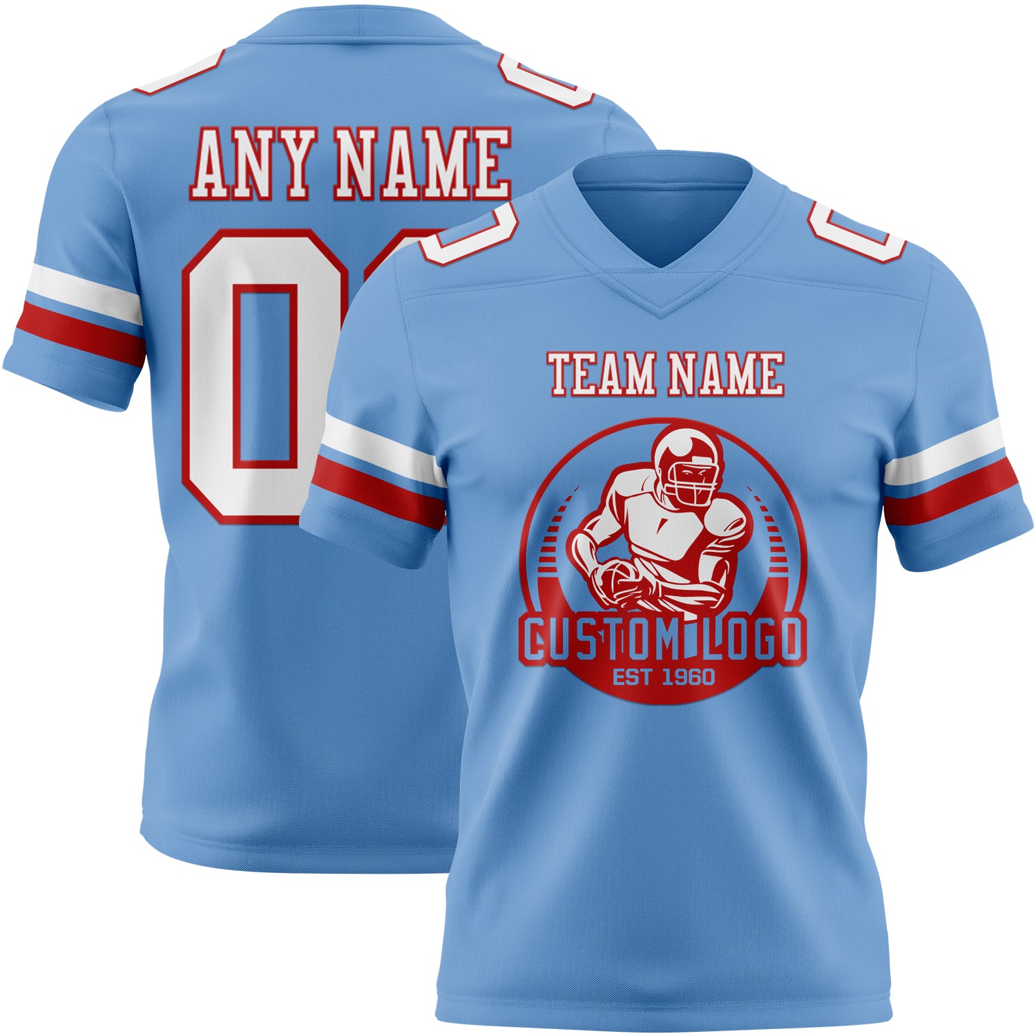 Custom Light Blue White-Red Authentic Football Jersey - Image 2