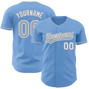 Custom Light Blue Gray-White Authentic Baseball Jersey