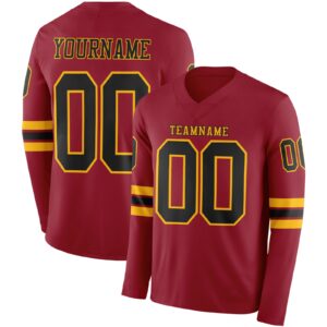 Custom Cardinal Black-Gold Long Sleeve Authentic Football Jersey