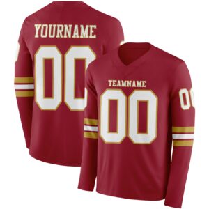 Custom Cardinal White-Old Gold Long Sleeve Authentic Football Jersey