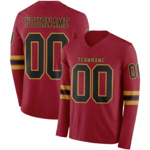 Custom Cardinal Black-Old Gold Long Sleeve Authentic Football Jersey