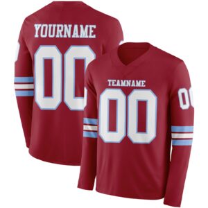 Custom Cardinal White-Light Blue Long Sleeve Authentic Football Jersey
