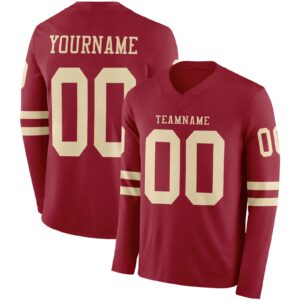 Custom Cardinal Cream Long Sleeve Authentic Football Jersey