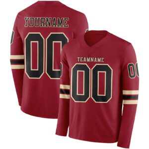Custom Cardinal Black-Cream Long Sleeve Authentic Football Jersey