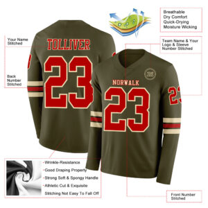 Custom Olive Red-Cream Long Sleeve Salute To Service Authentic Football Jersey