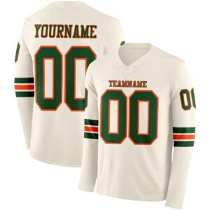 Custom Cream Green-Orange Long Sleeve Authentic Football Jersey