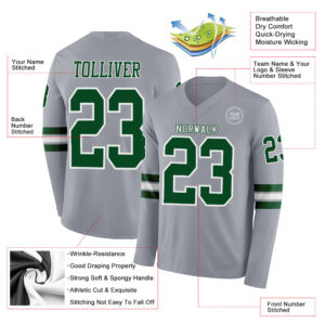 Custom Gray Green-White Long Sleeve Authentic Football Jersey