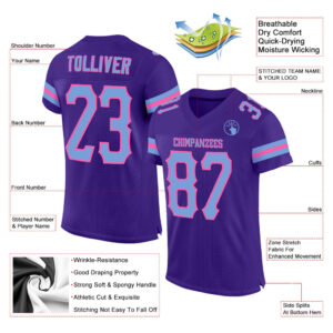 Custom Purple Light Blue-Pink Mesh Authentic Football Jersey