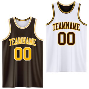 Custom Brown Gold-White Reversible Double Side Sublimation Basketball Suit Jersey