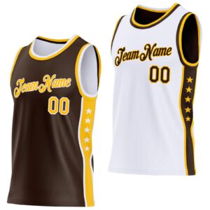 Custom Reversible Brown Gold-White Double Side Star Sublimation Basketball Suit Jersey