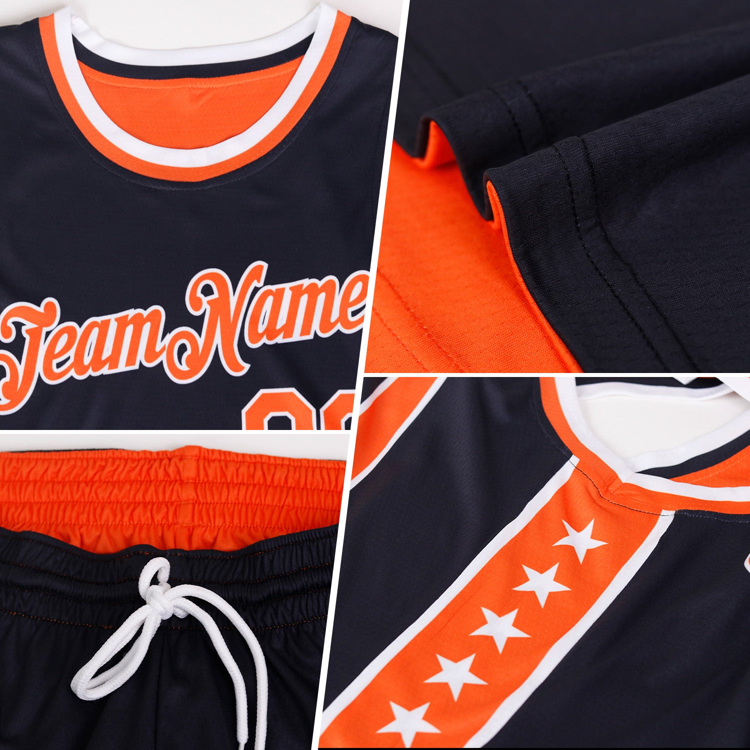 Custom Reversible Brown White-Orange Double Side Star Sublimation Basketball Suit Jersey - Image 3