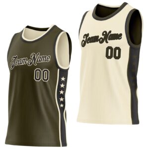 Custom Reversible Olive Black-Cream Double Side Star Sublimation Basketball Suit Jersey