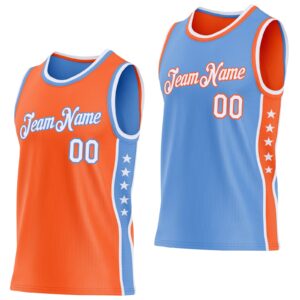 Custom Reversible Orange White-Lakes Blue Double Side Star Sublimation Basketball Suit Jersey