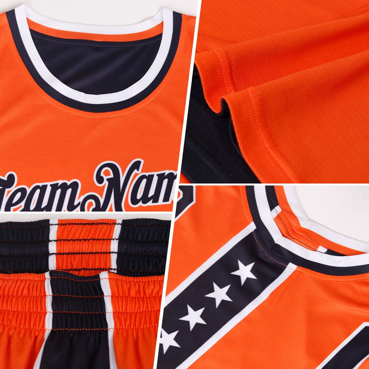 Custom Reversible Orange White-Powder Blue Double Side Star Sublimation Basketball Suit Jersey - Image 4