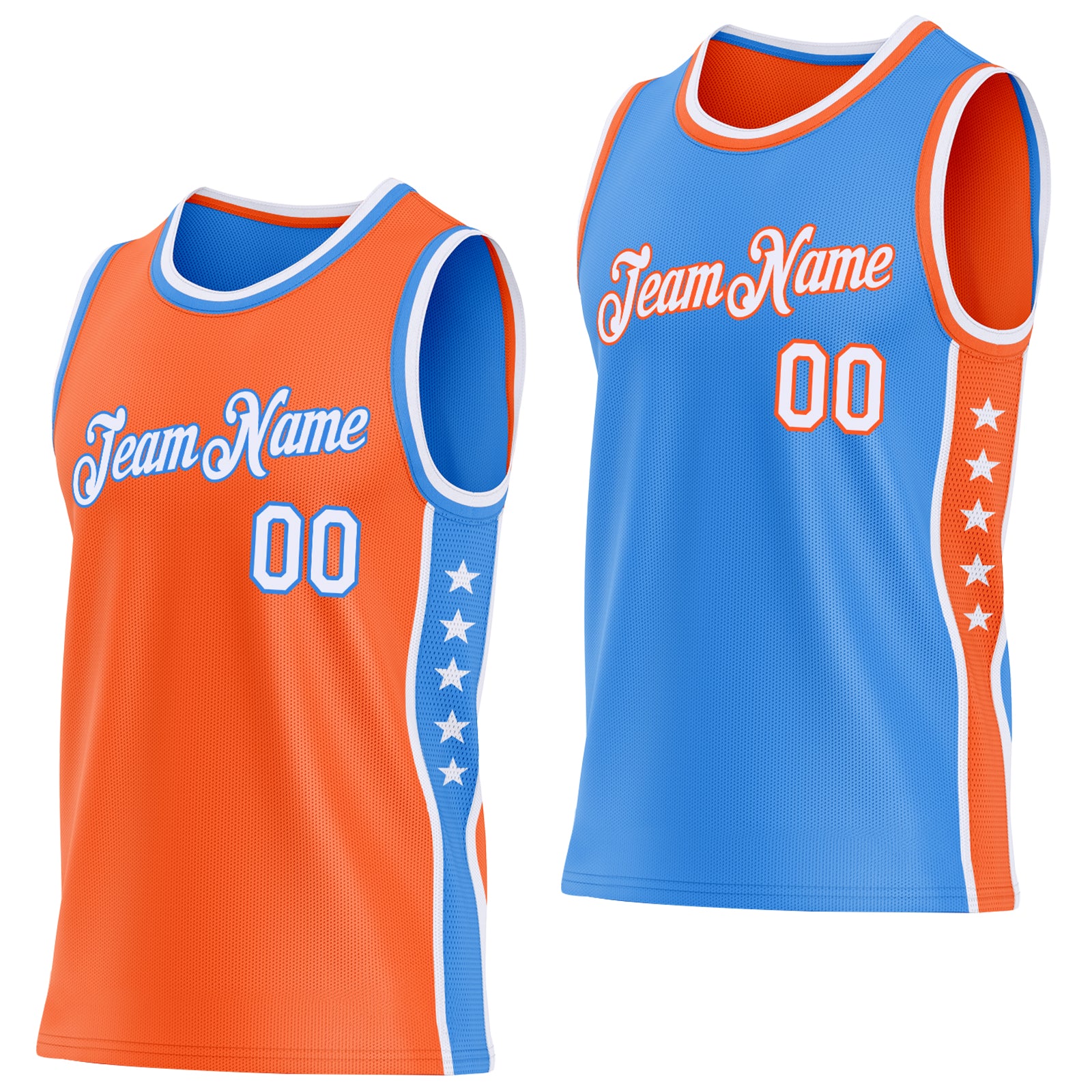 Custom Reversible Orange White-Powder Blue Double Side Star Sublimation Basketball Suit Jersey