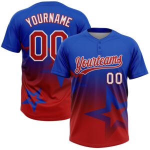 Custom Thunder Blue Red-White Gradient Style Twinkle Star Two-Button Unisex Softball Jersey
