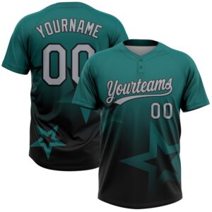 Custom Teal Gray-Black Gradient Style Twinkle Star Two-Button Unisex Softball Jersey