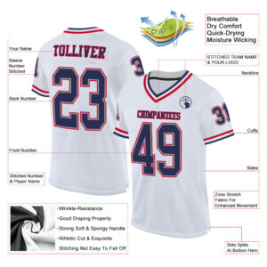 Custom White Navy-Red Mesh Authentic Throwback Football Jersey