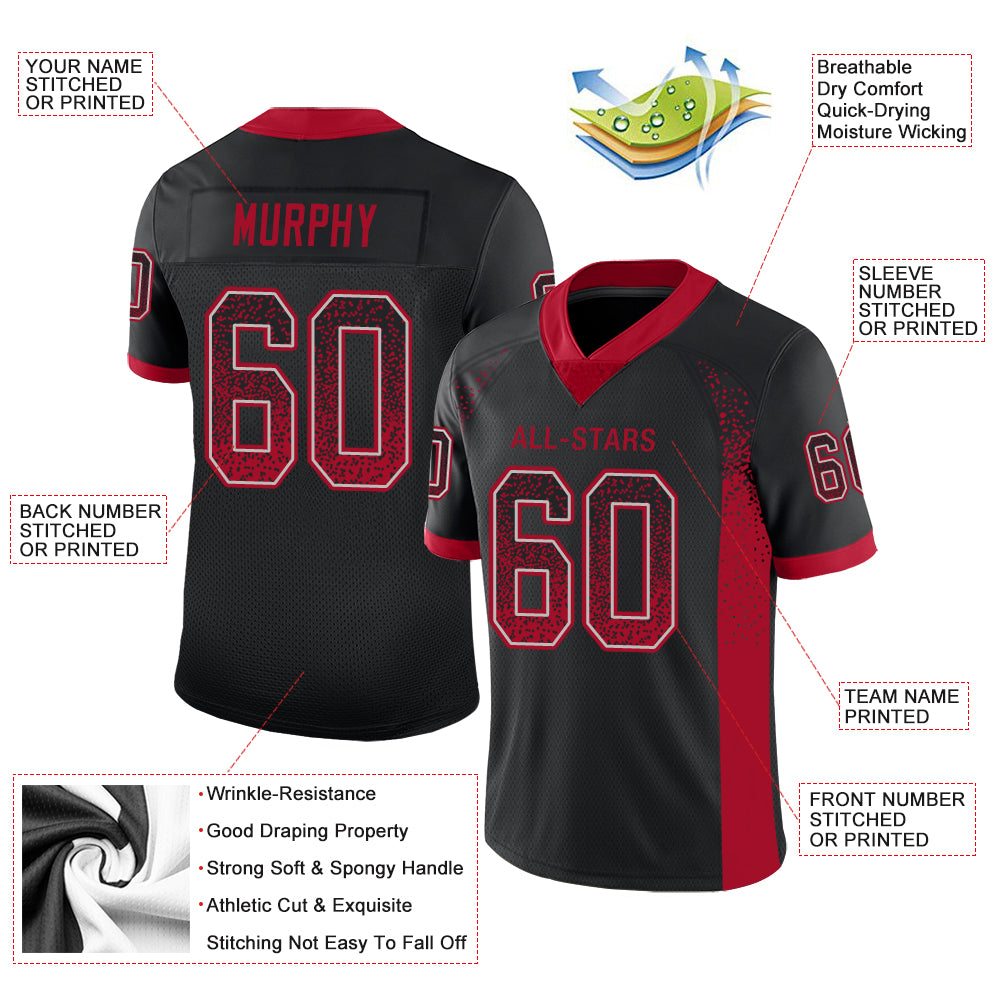 Custom Black Red-Gray Drift Fashion Football Jersey - Image 3