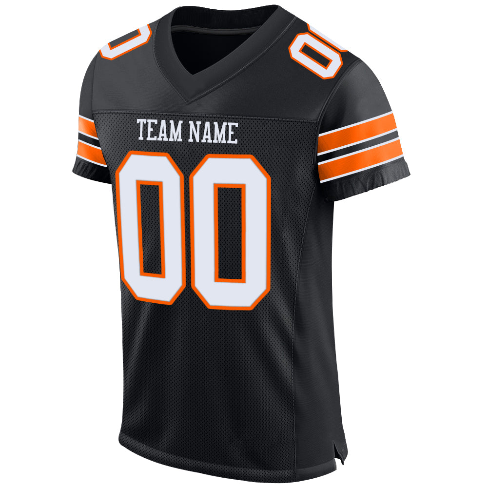 Custom Black White-Orange Mesh Authentic Football Jersey - Image 2