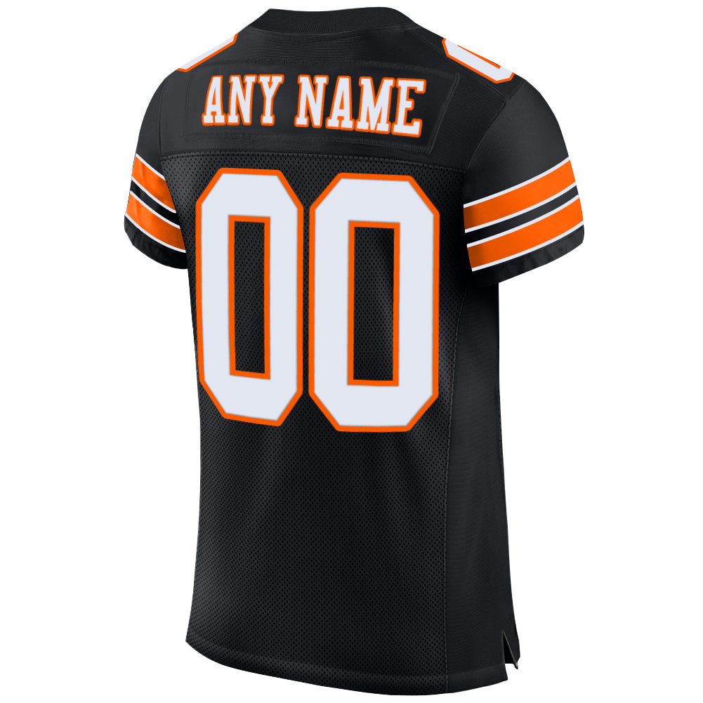 Custom Black White-Orange Mesh Authentic Football Jersey - Image 3