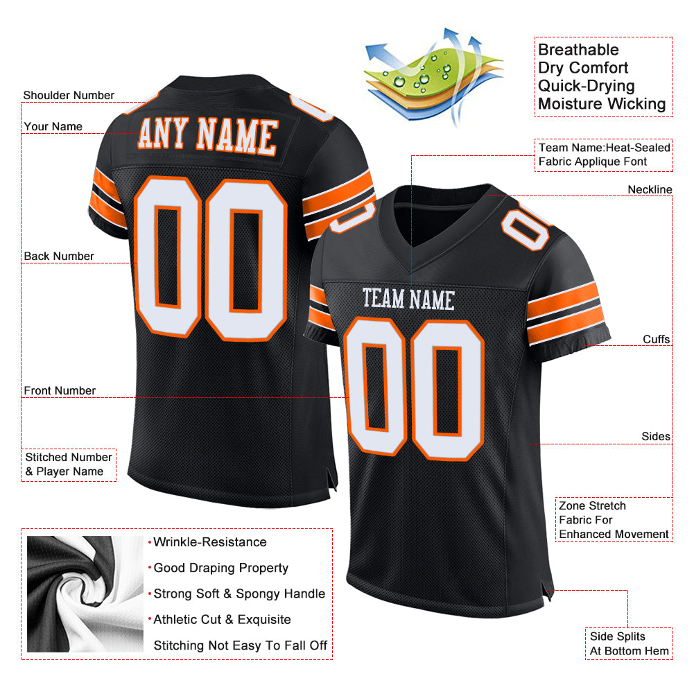 Custom Black White-Orange Mesh Authentic Football Jersey - Image 4