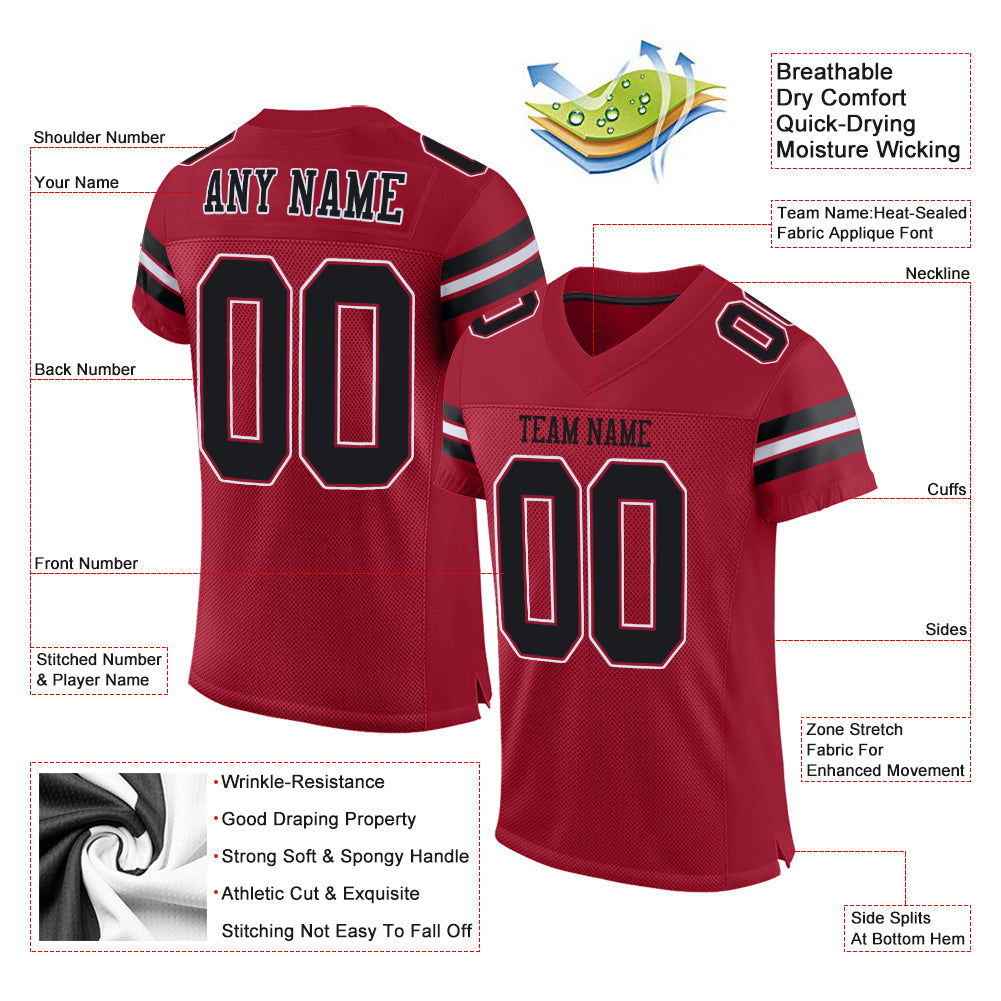 Custom Cardinal Black-White Mesh Authentic Football Jersey - Image 4