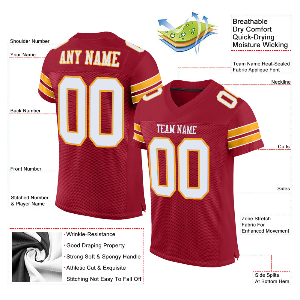 Custom Cardinal White-Gold Mesh Authentic Football Jersey - Image 4