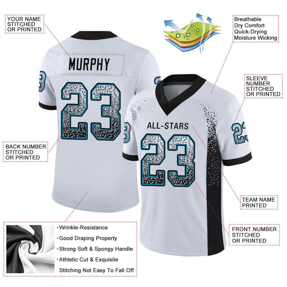 Custom White Black-Panther Blue Drift Fashion Football Jersey - Image 2