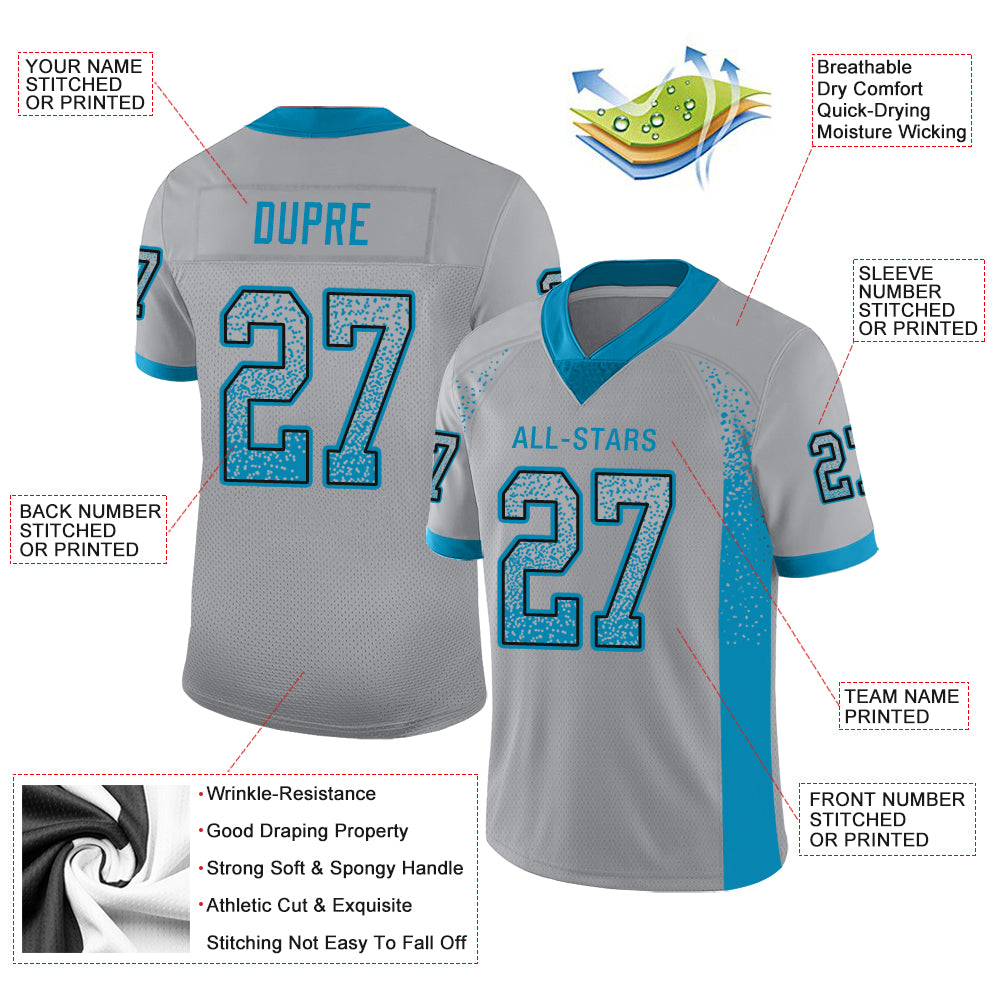 Custom Light Gray Panther Blue-Black Drift Fashion Football Jersey - Image 2